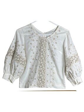 Vtg Dotti Cottagecore Top Ivory Embroidered Puff Sleeve Twee Layering Fairy Wm S